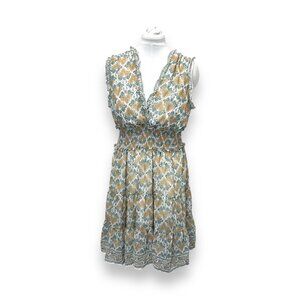 Max Studio Women’s Smocked Ditsy Floral Mini Dress Birch Gold Nouveau Bouquet XL